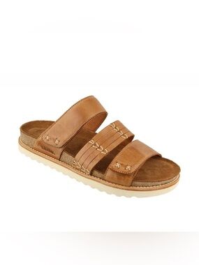 Taos Footwear Women's “Tremendous” Triple-Strap Slide Sandal in Cognac